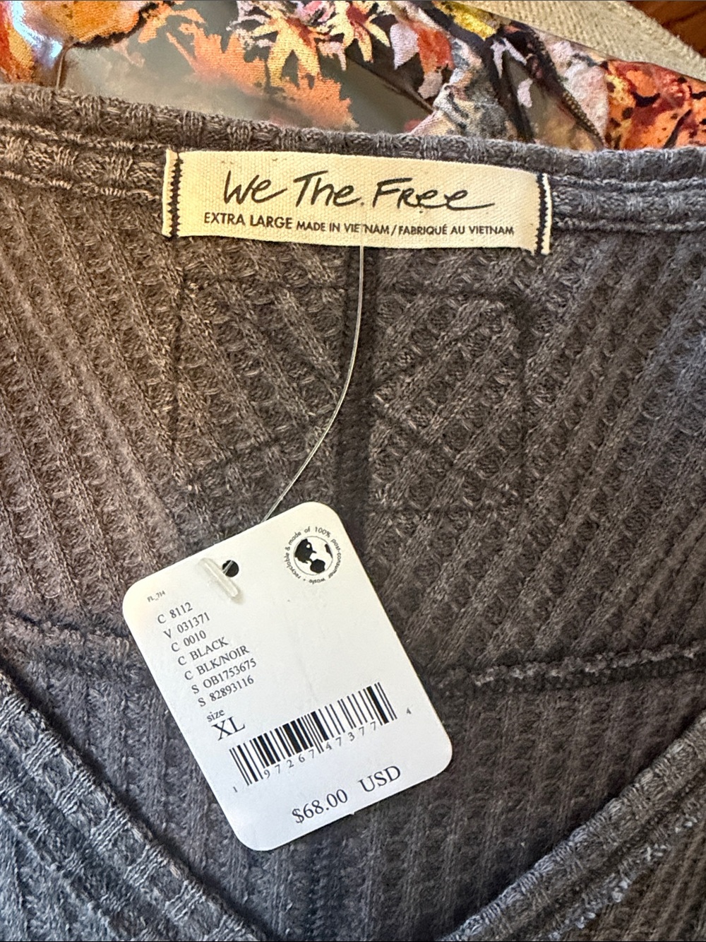 Free People We The Free Washed V-Neck Waffle Knit Sweater Coraline Thermal - Picture 5 of 5